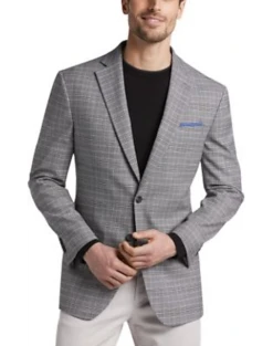 clothing 21 Awearness Kenneth Cole Gray Plaid Slim Fit Sport Coat