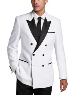 Egara Slim Fit Peak Lapel Double Breasted Dinner Jacket, White