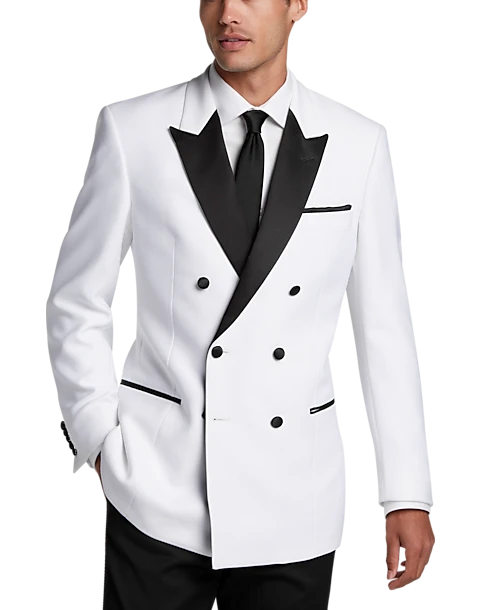 Egara Slim Fit Peak Lapel Double Breasted Dinner Jacket, White 1 Egara Slim Fit Peak Lapel Double Breasted Dinner Jacket, White
