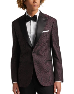 Egara Slim Fit Dinner Jacket, Burgundy Tapestry Jacquard