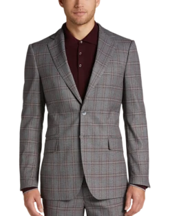 Egara Skinny Fit Suit Separates Coat, Wine Windowpane