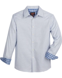 Egara Slim Fit Spread Collar Sport Shirt, Blue Pyramid Pattern