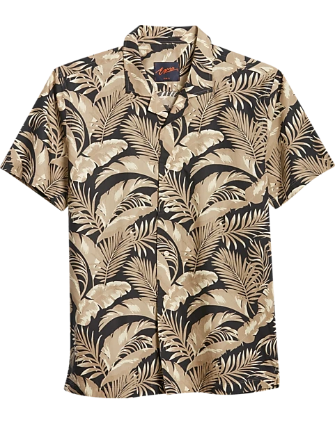Egara Slim Fit Short Sleeve Sport Shirt, Tan Floral 1 Egara Slim Fit Short Sleeve Sport Shirt, Tan Floral