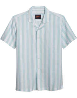 Egara Slim Fit Short Sleeve Sport Shirt, Aqua Stripe