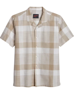Egara Slim Fit Short Sleeve Sport Shirt, Taupe Plaid