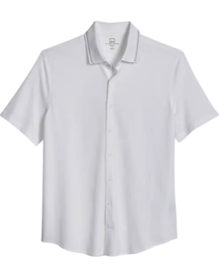 Michael Strahan Modern Fit Popcorn Stitch Short Sport Shirt, White