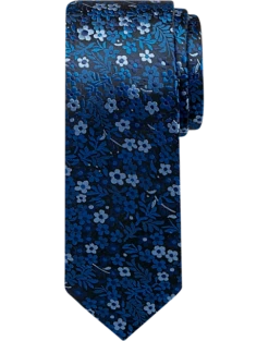 Egara Skinny Tie, Navy Blue Floral