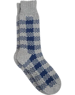 Egara Lounge Socks, Navy & Gray Checkered Stripe