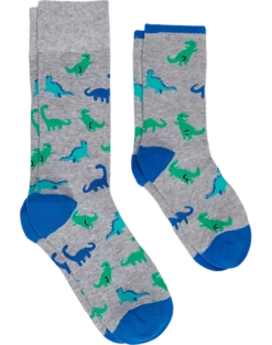 Egara Adult And Child Socks 2-Pack, Light Gray, Blue & Green Dinosaurs